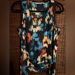 NWOT Vera Wang Abstract Print Sleeveless Top with Sheer Accents